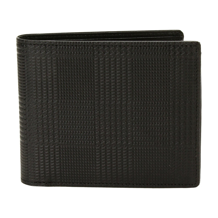 leathertone|栃木レザー グレンチェック型押し 二つ折り財布 片マチ付 BOX小銭入れ付 日本製