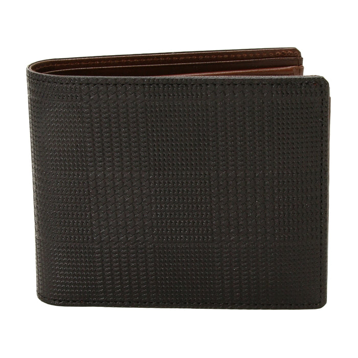 leathertone|栃木レザー グレンチェック型押し 二つ折り財布 片マチ付 BOX小銭入れ付 日本製