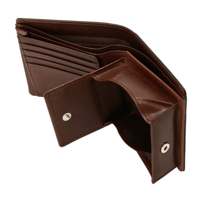 leathertone|栃木レザー グレンチェック型押し 二つ折り財布 片マチ付 BOX小銭入れ付 日本製