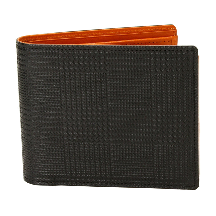 leathertone|栃木レザー グレンチェック型押し 二つ折り財布 片マチ付 BOX小銭入れ付 日本製