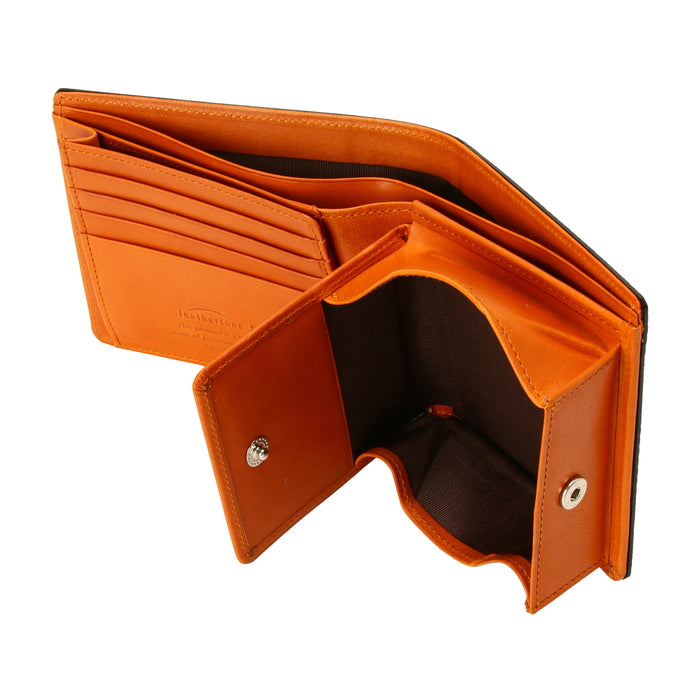 leathertone|栃木レザー グレンチェック型押し 二つ折り財布 片マチ付 BOX小銭入れ付 日本製