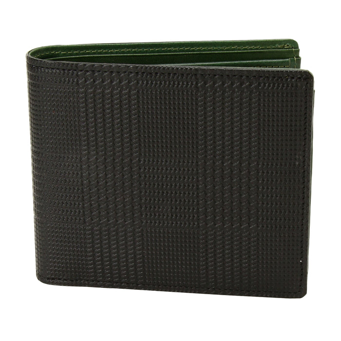 leathertone|栃木レザー グレンチェック型押し 二つ折り財布 片マチ付 BOX小銭入れ付 日本製