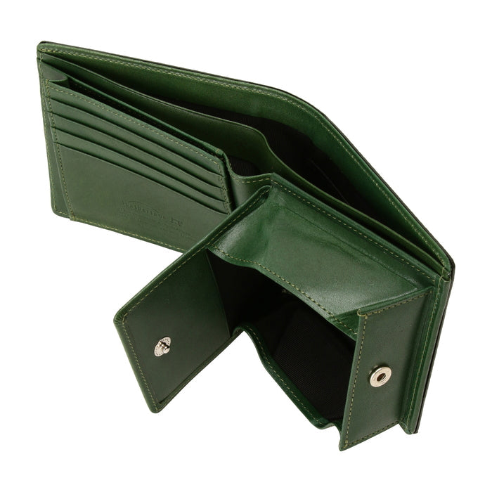 leathertone|栃木レザー グレンチェック型押し 二つ折り財布 片マチ付 BOX小銭入れ付 日本製