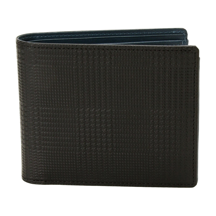 leathertone|栃木レザー グレンチェック型押し 二つ折り財布 片マチ付 BOX小銭入れ付 日本製