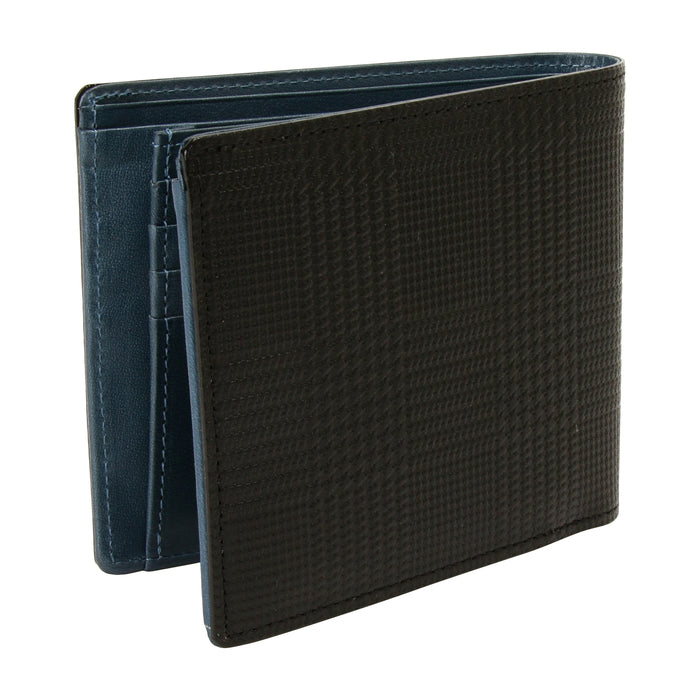 leathertone|栃木レザー グレンチェック型押し 二つ折り財布 片マチ付 BOX小銭入れ付 日本製