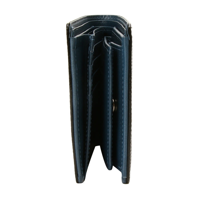 leathertone|栃木レザー グレンチェック型押し 二つ折り財布 片マチ付 BOX小銭入れ付 日本製