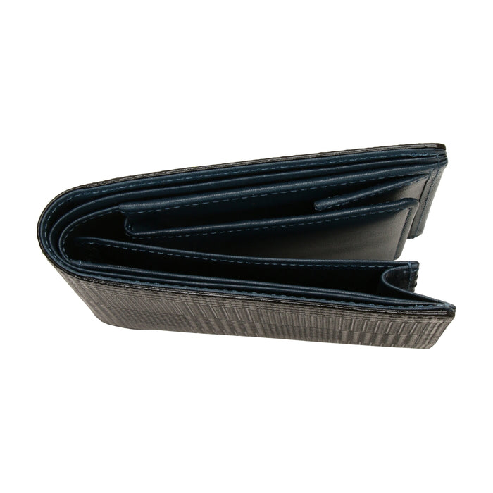 leathertone|栃木レザー グレンチェック型押し 二つ折り財布 片マチ付 BOX小銭入れ付 日本製
