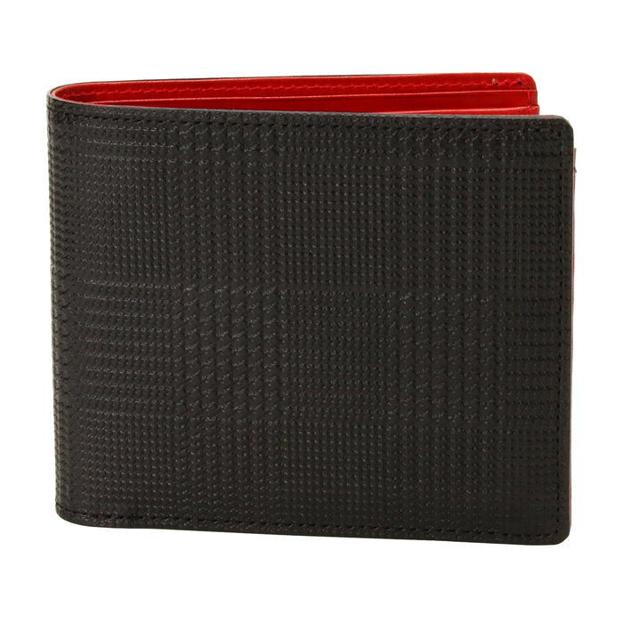 leathertone|栃木レザー グレンチェック型押し 二つ折り財布 片マチ付 BOX小銭入れ付 日本製