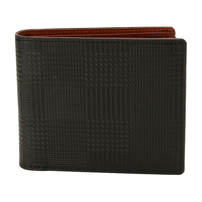 leathertone|栃木レザー グレンチェック型押し 二つ折り財布 片マチ付 BOX小銭入れ付 日本製