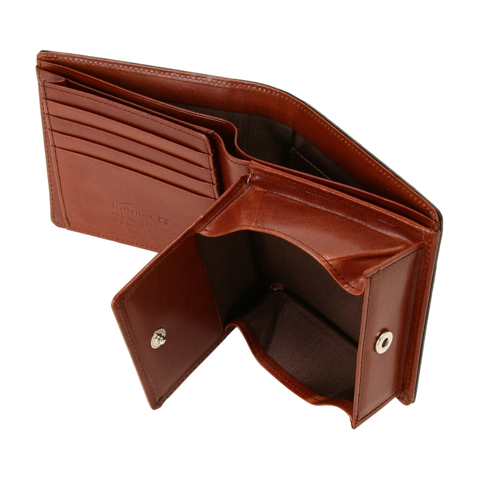 leathertone|栃木レザー グレンチェック型押し 二つ折り財布 片マチ付 BOX小銭入れ付 日本製