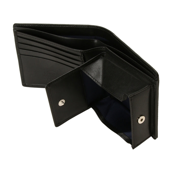 leathertone|栃木レザー グレンチェック型押し 二つ折り財布 BOX小銭入れ付 日本製
