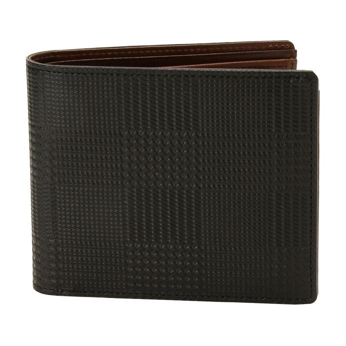 leathertone|栃木レザー グレンチェック型押し 二つ折り財布 BOX小銭入れ付 日本製