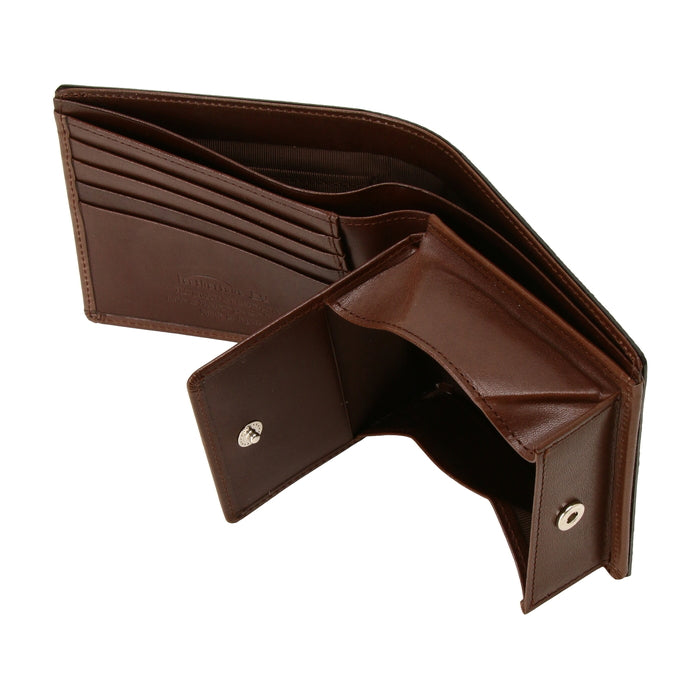 leathertone|栃木レザー グレンチェック型押し 二つ折り財布 BOX小銭入れ付 日本製