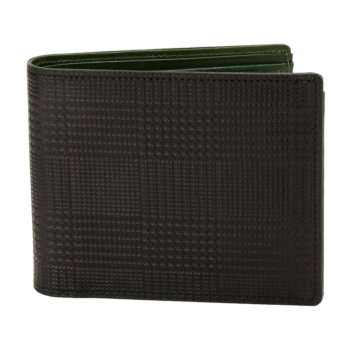 leathertone|栃木レザー グレンチェック型押し 二つ折り財布 BOX小銭入れ付 日本製