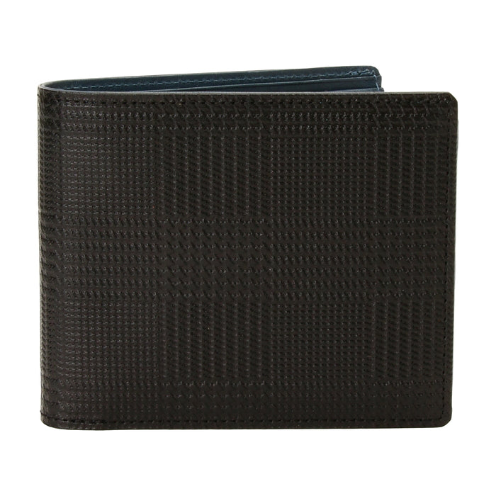 leathertone|栃木レザー グレンチェック型押し 二つ折り財布 BOX小銭入れ付 日本製
