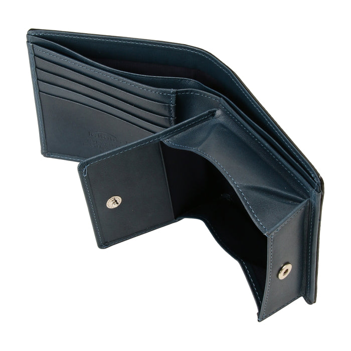 leathertone|栃木レザー グレンチェック型押し 二つ折り財布 BOX小銭入れ付 日本製