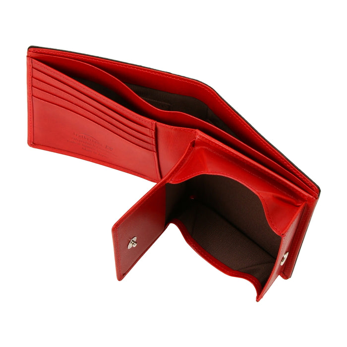 leathertone|栃木レザー グレンチェック型押し 二つ折り財布 BOX小銭入れ付 日本製