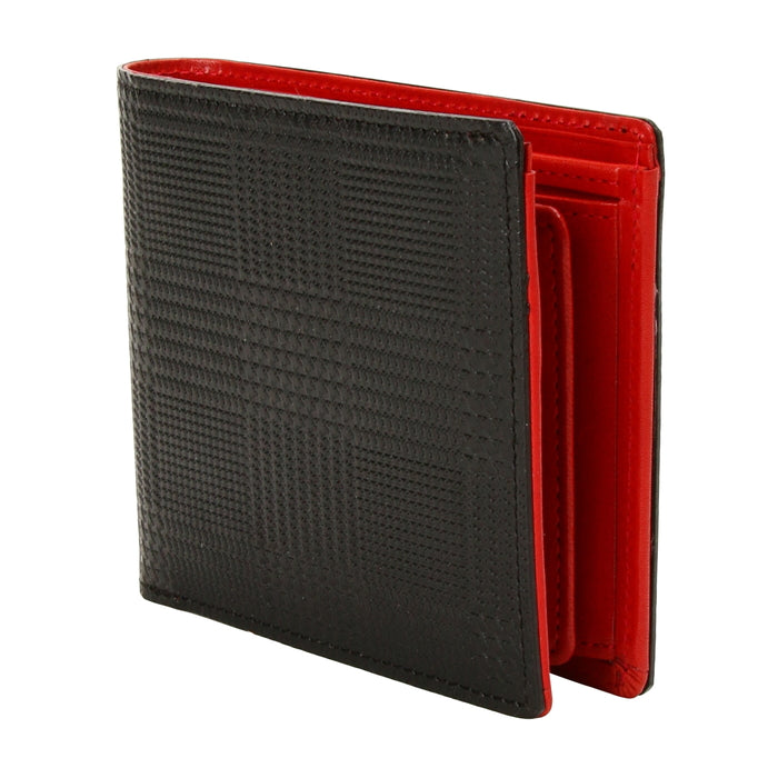 leathertone|栃木レザー グレンチェック型押し 二つ折り財布 BOX小銭入れ付 日本製