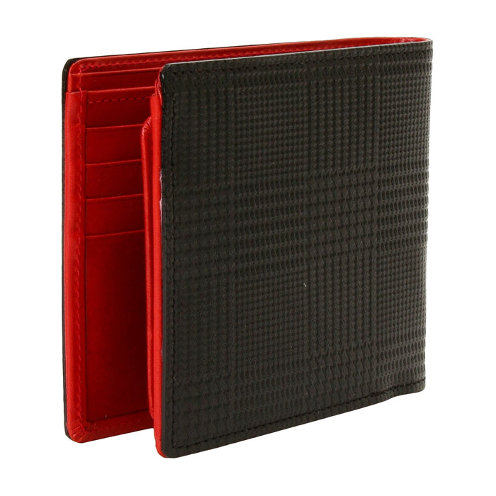 leathertone|栃木レザー グレンチェック型押し 二つ折り財布 BOX小銭入れ付 日本製