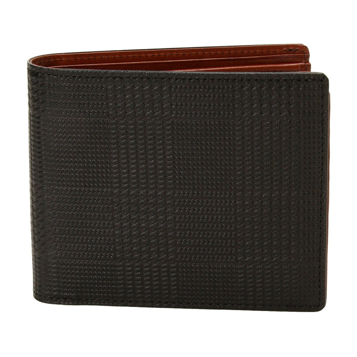 leathertone|栃木レザー グレンチェック型押し 二つ折り財布 BOX小銭入れ付 日本製