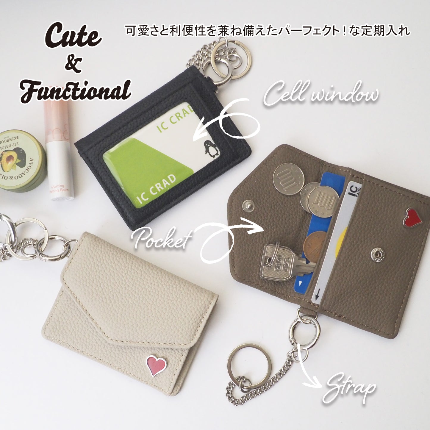leathertone｜天然石シリーズ　小物入れ付定期入れ